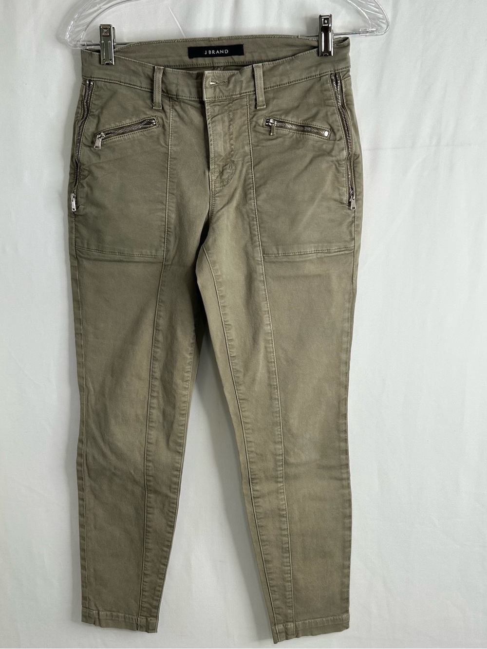 J Brand Olive Skinny Moto Jeans with Zip Pockets Ankle Size 26